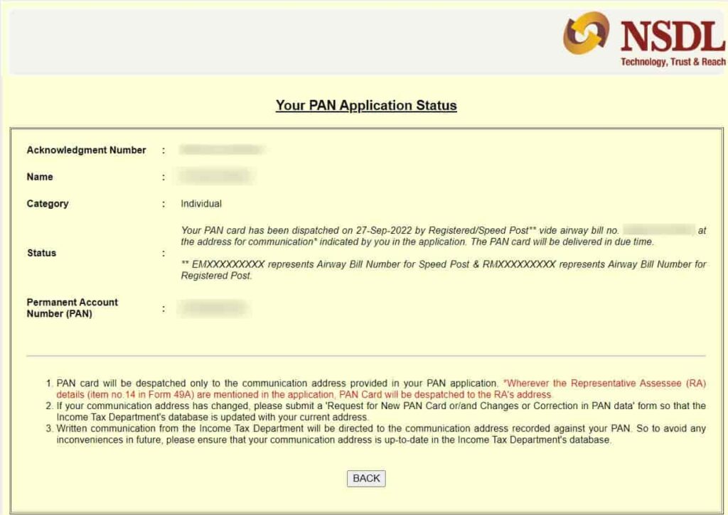 Pan Card Status Check Online