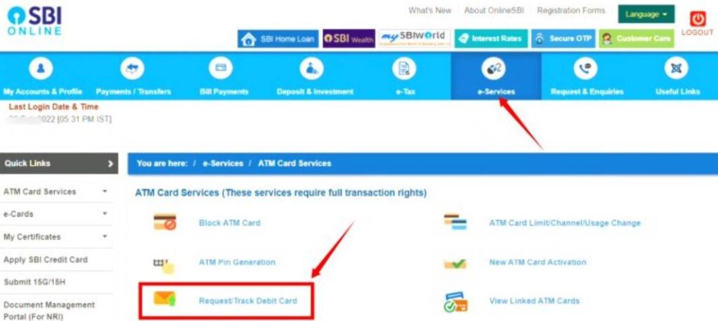 SBI ATM Card Tracking Online