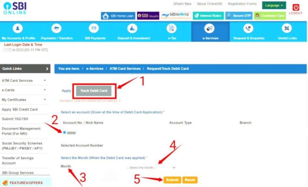 SBI ATM Card Tracking Online