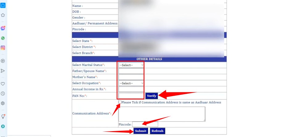 Indian Bank New Account Opening Form